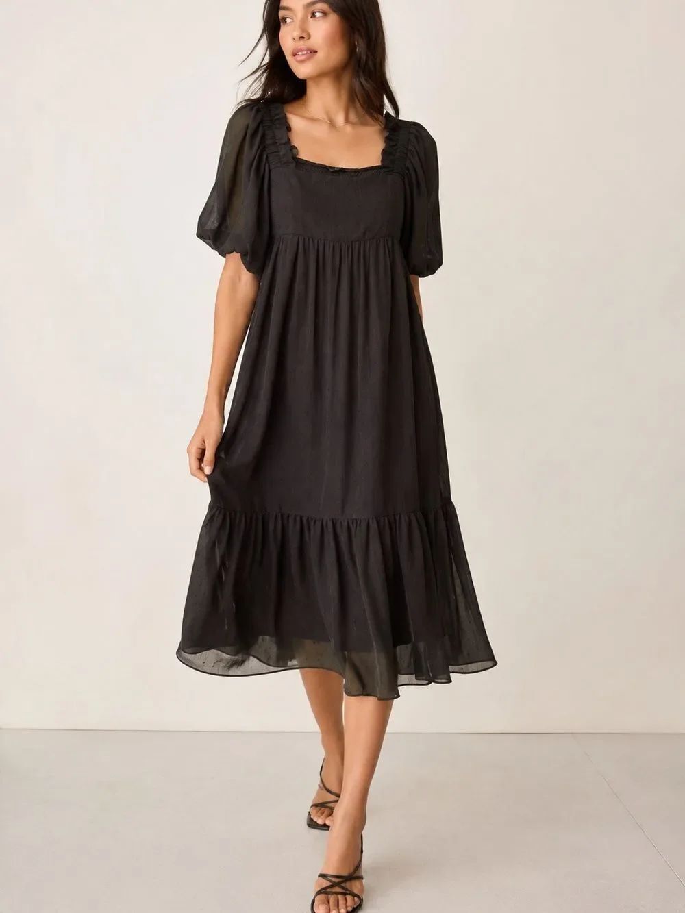 By The River Anthropologie Women's Chiffon Balloon Sleeved Midi Dress Size Small